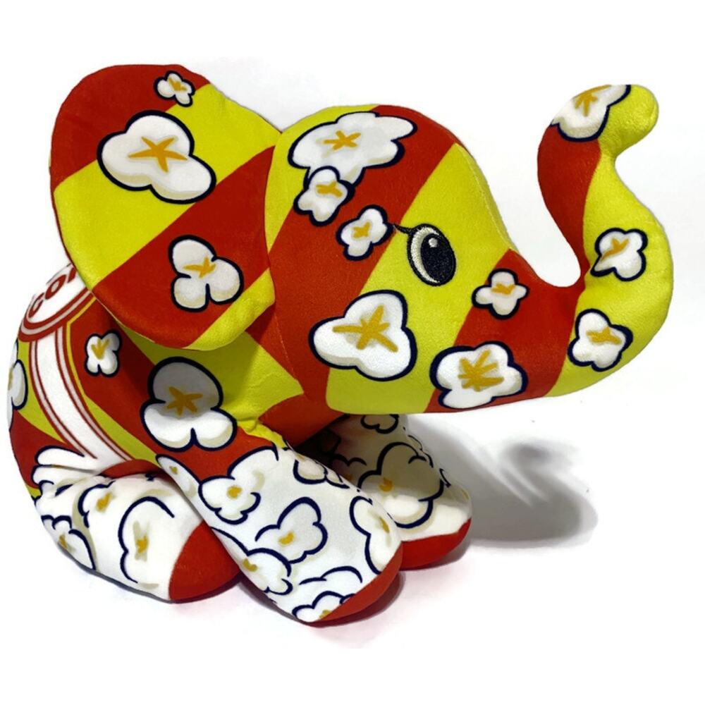 Popcorn Pop Art Elephant Soft Plush Red White and Yellow 17 Inches